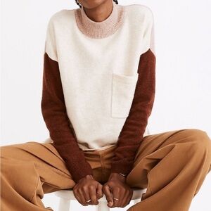 Madewell Redmond Mockneck Pocket Color Block Wool Sweater, XXS